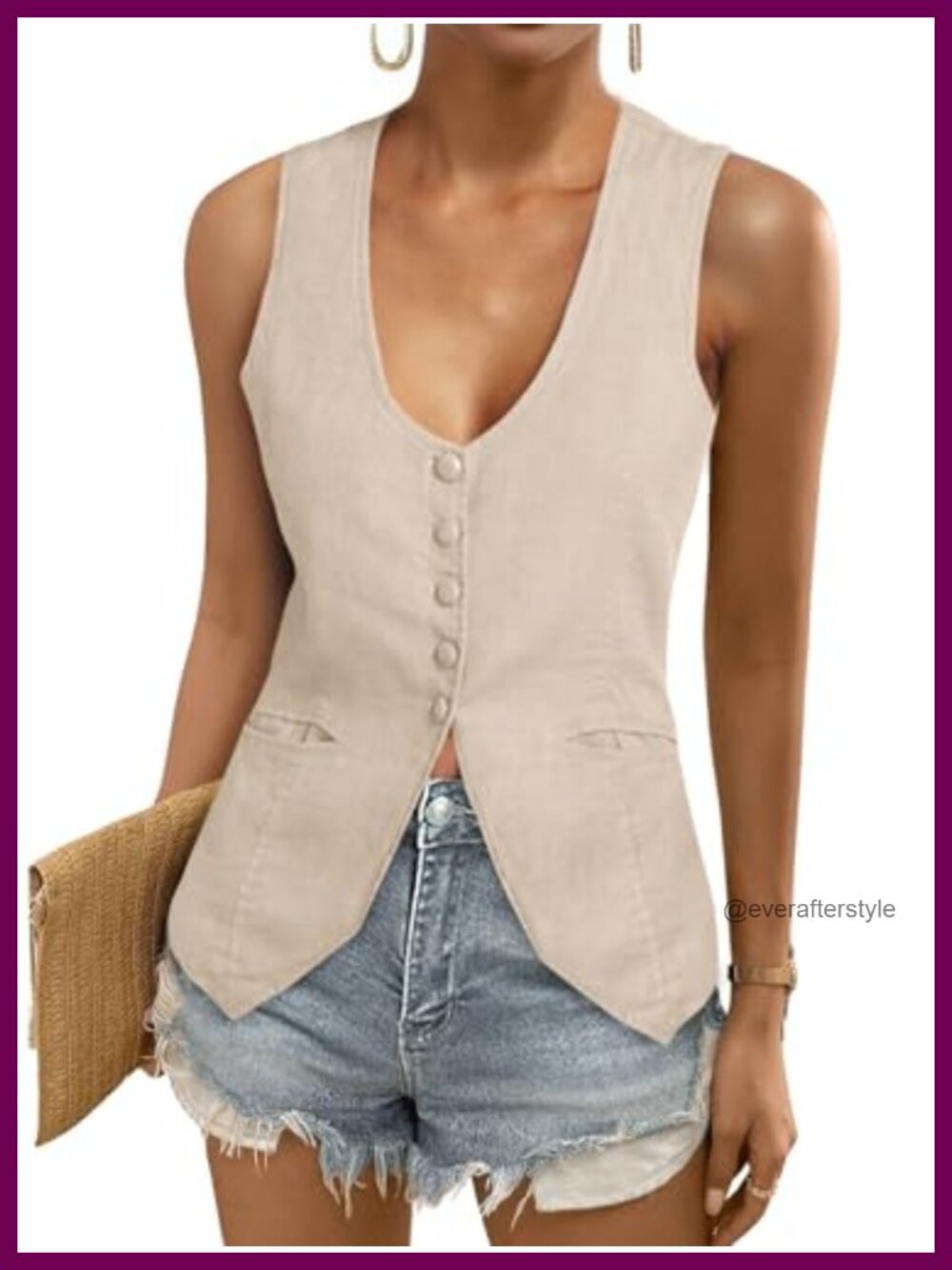Scoop Neck Sleeveless Blazer Vest Button Down Fitted Waistcoat